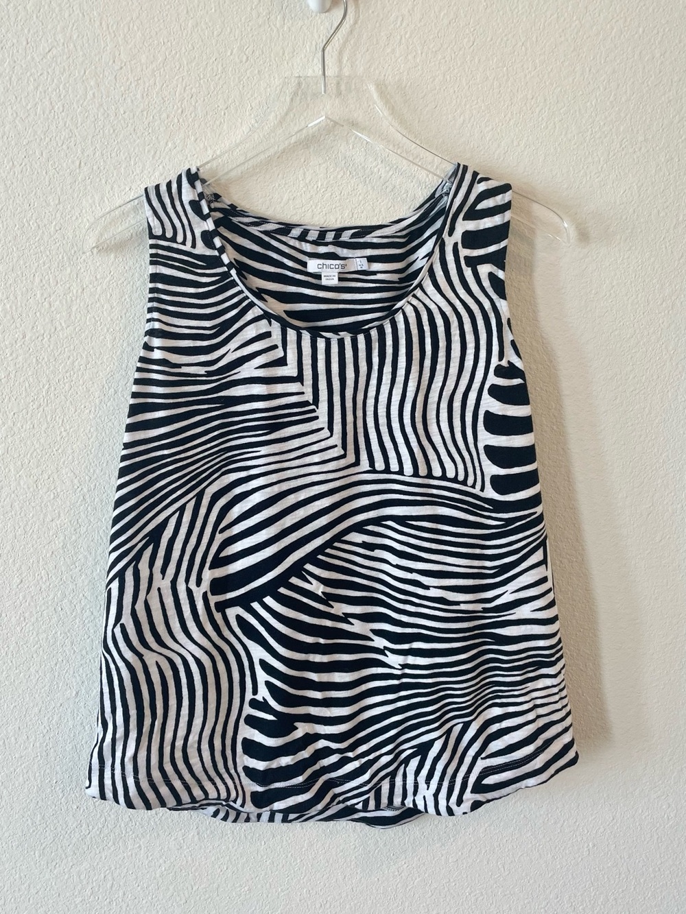 Chico's Black & White Abstract Zebra Stripe Tank